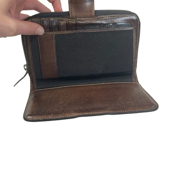 Dooney & Bourke Black Pebbled Leather Zip Around Wallet Classic Check Book Y2K - Picture 6 of 13